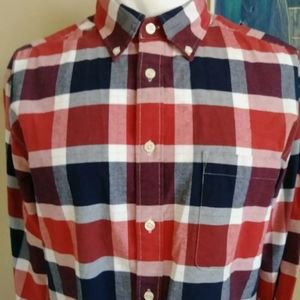 Merona Button Up Shirt Mens Large Multicolor Plaid Linen Long Sleeve
